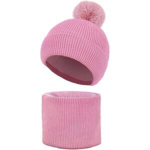 3/$20  Kids Knit Pom Beanie and Scarf SET in PINK